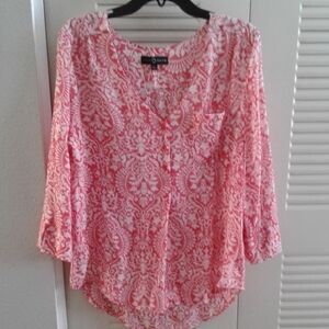Fred David Pink and White Flutter Sleeve Blouse